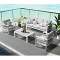 Outdoor Aluminum Set 5 Pieces Patio Sectional Conversation Chat Sofa Modern Seating Set with Coffee Table