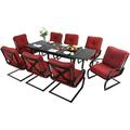 Patio Dining Set for 4 Outdoor Furniture Square Bistro Table with 1.57 Umbrella Hole 4 Spring Motion Chairs with Cushion Burgundy for Backyard Garden Lawn