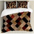 Grunge Duvet Cover Set King Size Antique Looking Checkered Pattern in Brown Tones Vintage Grid Artistic Aged Display Decorative 3 Piece Bedding Set with 2 Pillow Shams Multicolor by Ambesonne