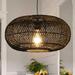 Rattan Pendant Light 15.75 1-Light Hand-Woven Bamboo Rattan Hanging Lamp Large Globe Wicker Chandelier Modern Bohemian Adjustable Pendant Lamp for Kitchen Island Farmhouse Outdoor Porch Black.â€¦