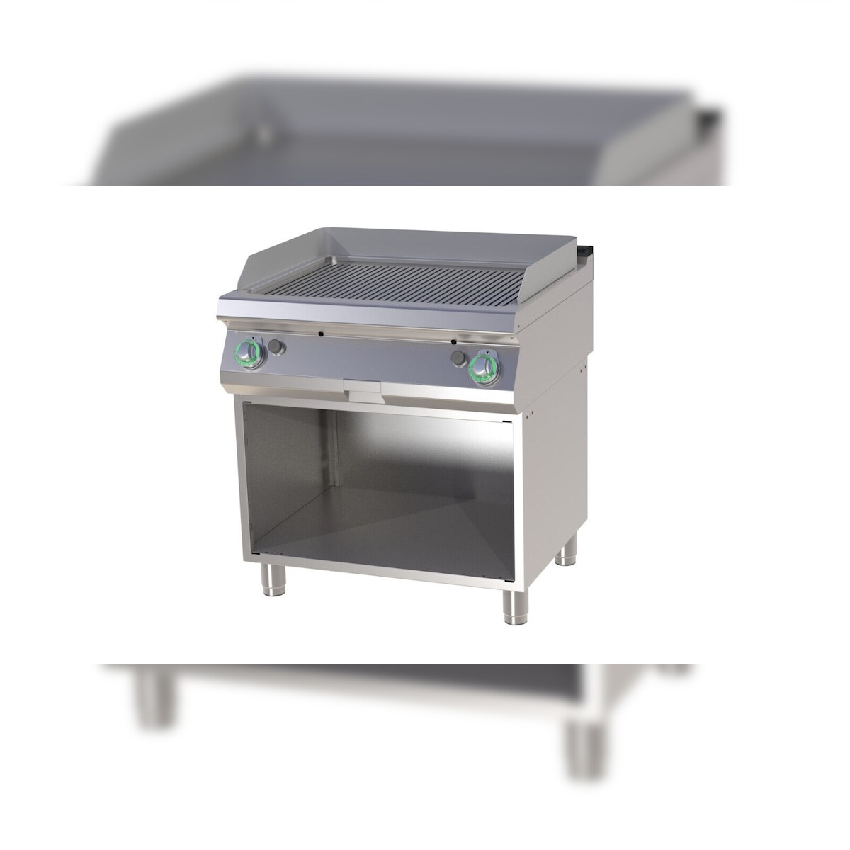 A&S polarny Gastro Gas-Griddleplatte gerillt Standgerät Unterbau Grillplatte Bratplatte 800x730x900 mm Edelstahl 14 kW Image