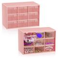 Qtmnekly 2 Pcs Small Drawer Organizer 9 Drawer Toolbox Mini Drawer Organizer with Clear Drawers Desktop Storage Box (Pink)