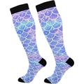 Hidove High Elasticity Compression Socks High Knee Socks Adult Universal Leisure Relieve Fatigue Pretty Mermaid Scales Travel Daily with Running (2 Pair)