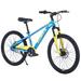 24 Kids Mountain Bike Single Speed Kids Bike with Double Disc Brake and Steel Frame Kids Bicycle for Boys Girls Recommended Ages 9 to 12 Years Old Blue + Yellow