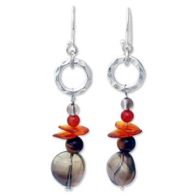 'Thai Exotic' - Hand Made Sterling Silver and Amber Dangle Ea