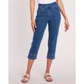 Blair Women's DenimEase™ Embroidered Flat-Waist Capris - Denim - 12 - Misses