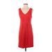 Ann Taylor LOFT Casual Dress - Party V-Neck Sleeveless: Red Solid Dresses - Women's Size Small