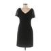 Connected Apparel Casual Dress - Party V-Neck Short Sleeve: Black Solid Dresses - Women's Size 8