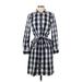 J.Crew Factory Store Casual Dress - Shirtdress High Neck Long sleeves: Gray Checkered/Gingham Dresses - Women's Size 2