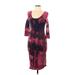 Pink Blush Casual Dress - Sheath Scoop Neck 3/4 sleeves: Burgundy Print Dresses - Women's Size Large