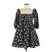 Mi ami Casual Dress - Mini Square 3/4 sleeves: Black Floral Dresses - Women's Size Medium