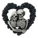 Foughi Halloween Skull Couple Wreath Black Rose Pendant Decoration House Number Gothic Heart-Shaped Rose Wreath Suitable for Front Door Decor Wreath Home Wall Decor Lover Gift (7.87 )