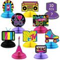80s Party Decorations 10pcs Back To The 80s Honeycomb Centerpieces - Retro Table Toppers for Birthday Wedding Bachelorette Party - Fun and Vibrant 80s Theme Birthday Party Decorations