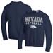 Men's Champion Navy Nevada Wolf Pack Stack Logo Softball Powerblend Pullover Sweatshirt
