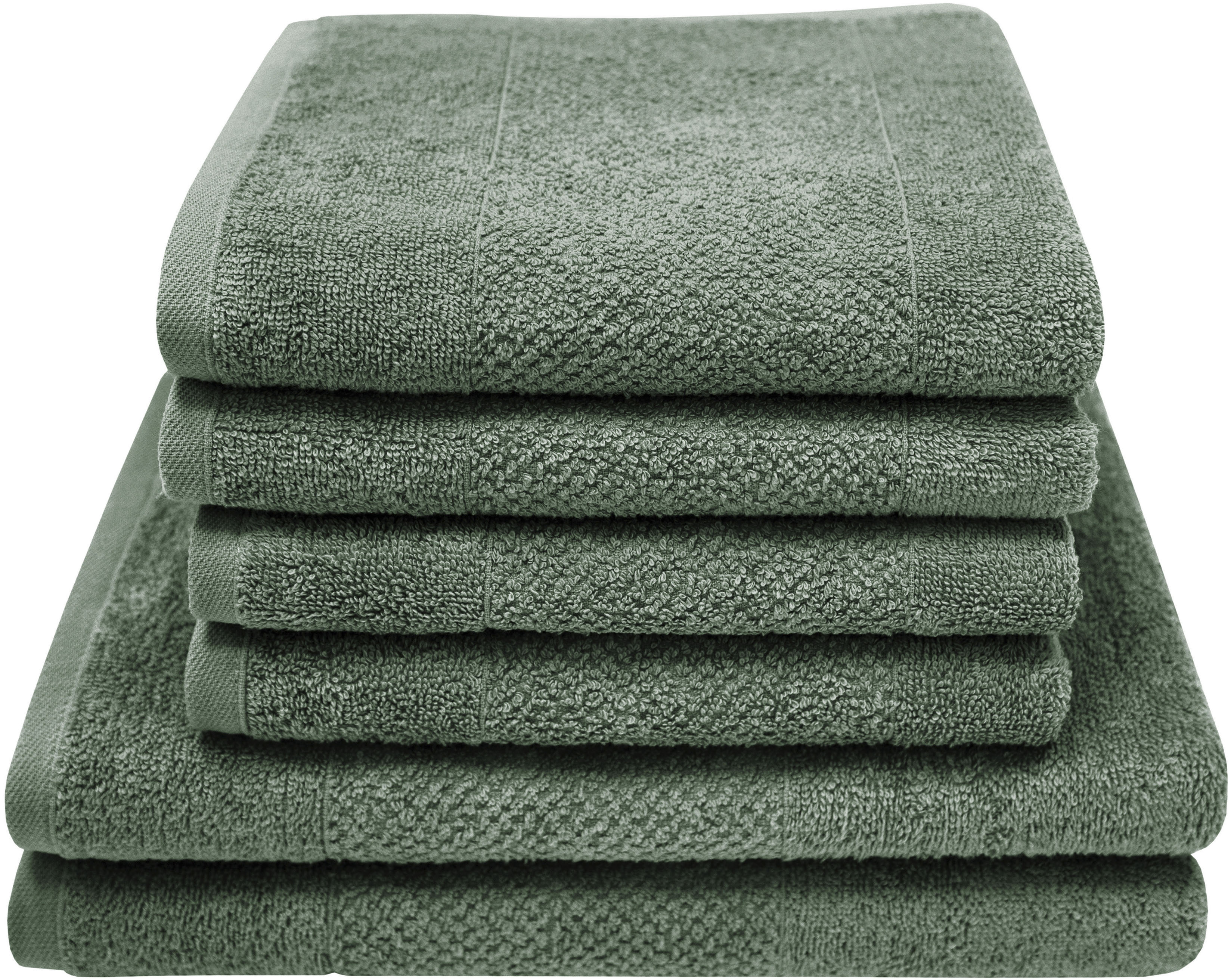 Handtuch Set DYCKHOFF "Popcorn Streifen", grün (tanne), 6 Stk., Walkfrottier, Walkfrottier, Obermaterial: 100% Baumwolle, Handtuch-Sets, 2 Badetücher (70x140 cm), 4 Handtücher (50x100 cm)