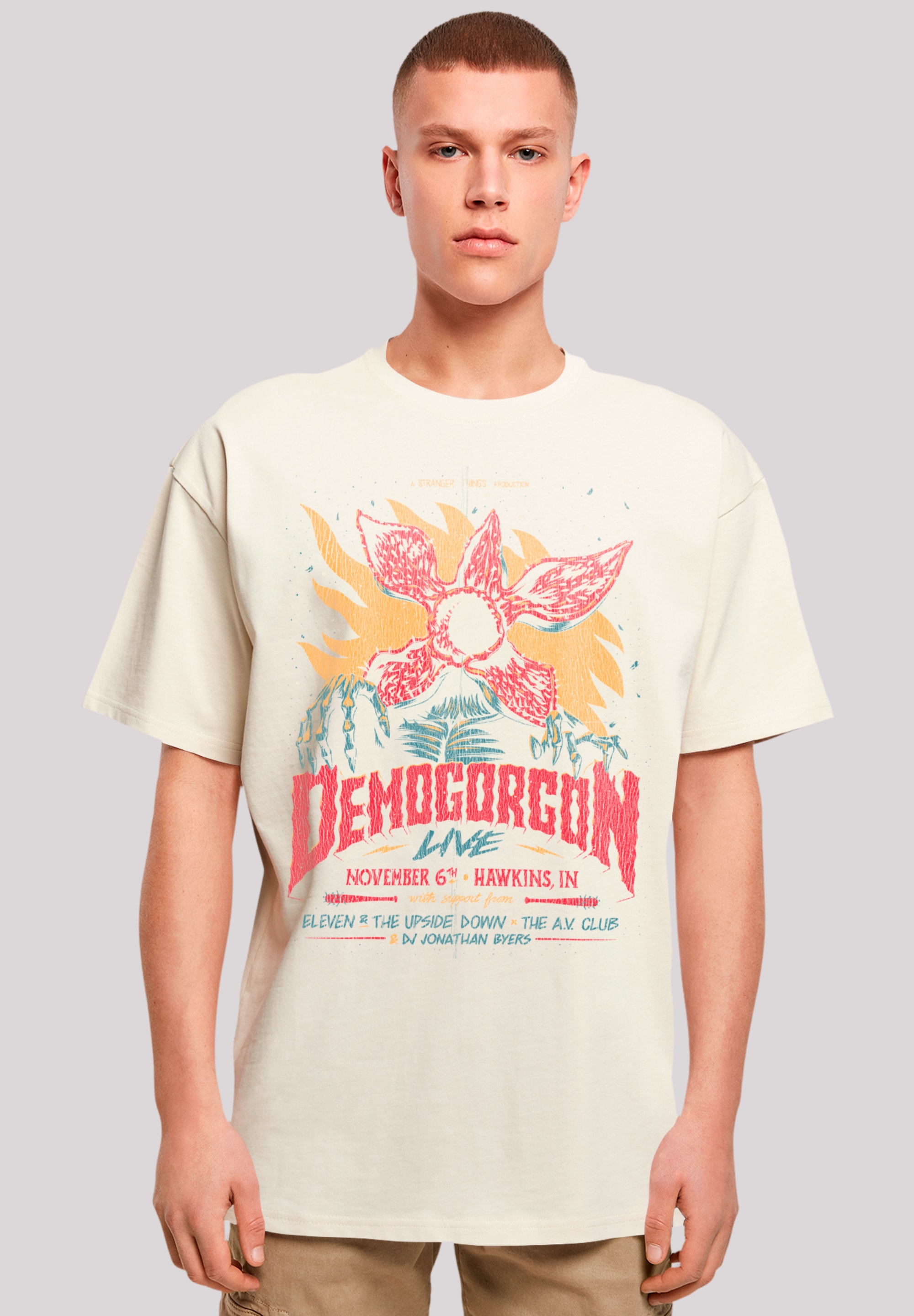 T-Shirt F4NT4STIC "Stranger Things Demogorgon Poster", Herren, Gr. XL, beige (sand), Obermaterial: 100% Baumwolle, oversize, Rundhals, ohne Bündchen, Shirts, Premium Qualität Image