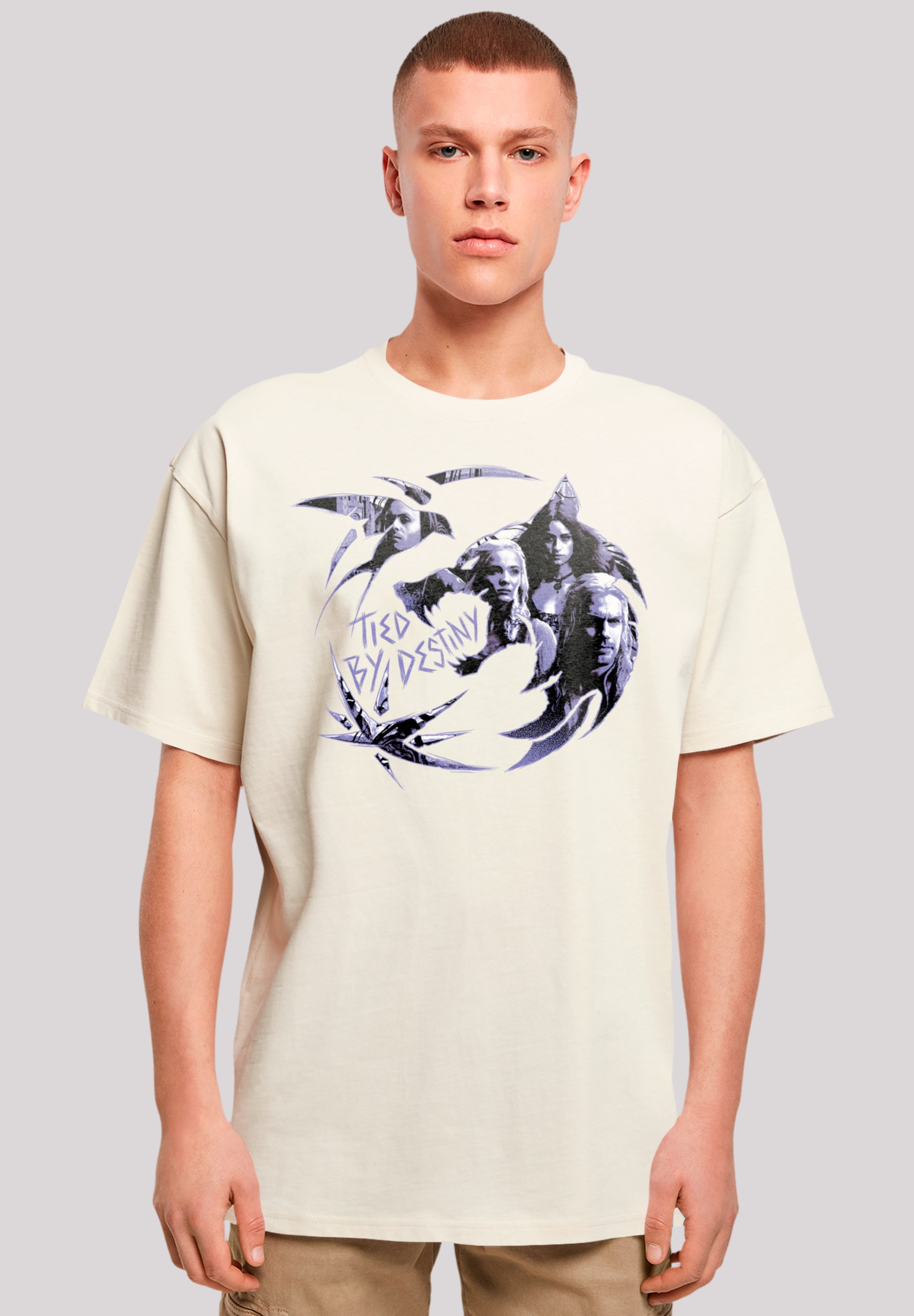 T-Shirt F4NT4STIC "The Witcher Wolf Logo", Herren, Gr. 3XL, beige (sand), Obermaterial: 100% Baumwolle, oversize, Rundhals, ohne Bündchen, Shirts, Premium Qualität Image