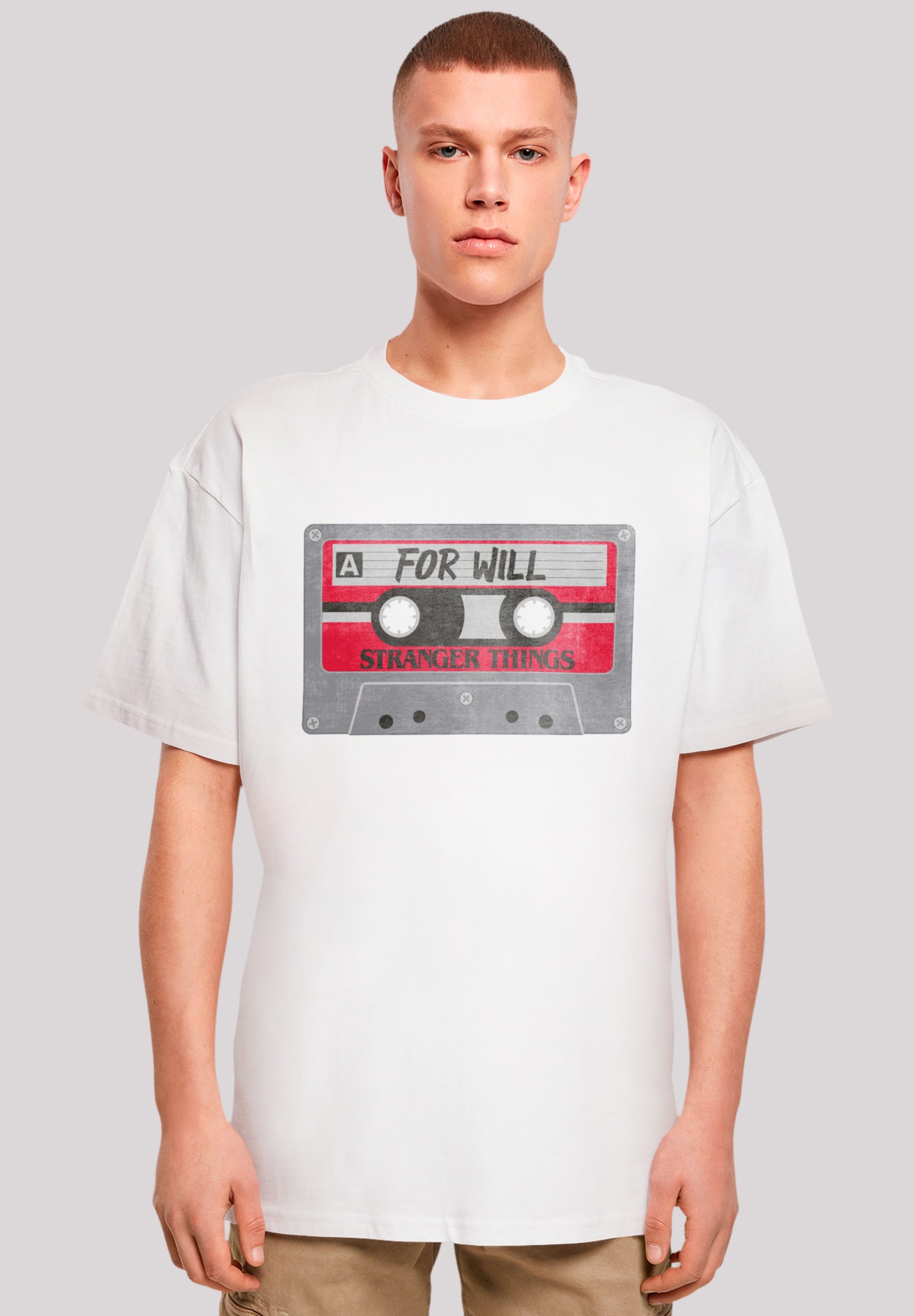 T-Shirt F4NT4STIC "Stranger Things Cassette For Will", Herren, Gr. 4XL, weiß, Obermaterial: 100% Baumwolle, oversize, Rundhals, ohne Bündchen, Shirts, Premium Qualität Image