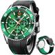 OLEVS Stylish Wrist Watch for Men,Silicone Strap Men Watches,Pro Diver Stainless Steel Chronograph Watch,Waterproof Date Dress Watch for Man,Large Face Male Watch, green watch, men watch