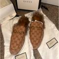 Gucci Shoes | Gucci Princetown Beige Canvas Original Gg Fur Loafer Slide Mule Slipper Sz 41 | Color: Cream/Tan | Size: 11
