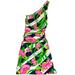 Lilly Pulitzer Dresses | Lilly Pulitzer Womens Sz Small Madison One Shoulder Dress Jumping The Line Print | Color: Green/Pink | Size: S