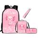 UOIMAG Girls Axolotl Backpack for Kids Cute School Bag 4Pcs Set Bookbag and Lunch Bag Set with Pencil Case Keychain