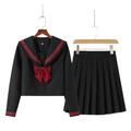 KYATON Skirt Black College Style Student School Uniform Jk Uniform Girl Sailor Suit Skirts-long Sleeve Set-3xl