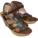 American Eagle Outfitters Shoes | American Eagle Ae Wedge Open Toe Strap Brown With Floral Design Sandals Women’s | Color: Blue/Brown | Size: 10