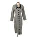 Dby Casual Dress - Shirtdress Collared 3/4 sleeves: Gray Color Block Dresses - Women's Size 5