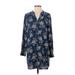 Forever 21 Casual Dress - Mini V Neck Long sleeves: Blue Floral Dresses - Women's Size Small