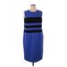 Kasper Casual Dress - Sheath Crew Neck Sleeveless: Blue Stripes Dresses - Women's Size 14