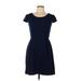 En Focus Studio Casual Dress - A-Line Crew Neck Short sleeves: Blue Solid Dresses - Women's Size 10