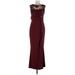 Marina Cocktail Dress - Sheath High Neck Sleeveless: Burgundy Solid Dresses - Women's Size 6 Petite