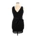 Jump Apparel by Wendye Chaitin Cocktail Dress - Mini Plunge Sleeveless: Black Print Dresses - Women's Size X-Large