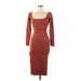 Casual Dress - Sweater Dress Square 3/4 sleeves: Brown Print Dresses - New - Women's Size 8