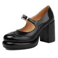 Lizoleor Women Patent Mary Jane Square Toe Block Heel Pumps Ankle Strap Chunky Heel Dress Shoes Wide Fit Work Shoes Black Size 7.5 UK/42