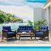 4-Piece Garden Furniture, Patio Seating Set, PE Rattan Outdoor Sofa Set, Wood Table and Legs for Garden, Balcony, Poolside