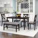 6-Piece Kitchen Dining Set With Wooden Rectangular Dining Table,4 Fabric Chairs and 1 Bench