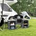 Outsunny Camping Kitchen Table, Portable Folding Camp Kitchen, Aluminum Cook Station with 3 Fabric Cupboards, Windshield