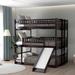 Full Over Full Over Full Triple Bunk Bed with Built-in Ladder and Slide,Guardrails