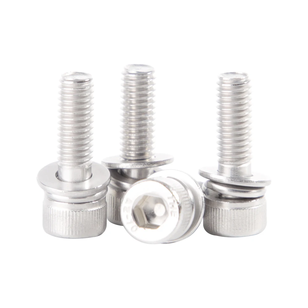 Din912 Edelstahl m5 m6 m8 m10 Rändel-Innen sechs kant schrauben mit Feder scheibe und einfacher Dichtung kombination Image