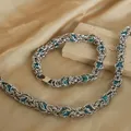 Luxus Edelstahl blau Naturstein Armband Stahl Silber Farbe Kette Halskette für Frauen Hip Hop Charm