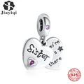 Jiayiqi Sister Friendship Heart-Shaped Charms 925 Silver Color CZ Beads Fit Women Charms Original