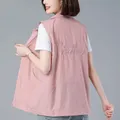 Summer Thin Pink Vest Women 4XL Double Layer Lined Casual Sleeveless Jacket Cardigan Basic Zipper