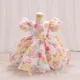 Bright Flower Print Baby Dresses For 1 Year Birthday Party Puff Sleeve Chiffon Tutu Summer Kids'