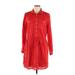 Gap Casual Dress - Shirtdress High Neck 3/4 sleeves: Red Print Dresses - Women's Size Large