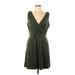 Ann Taylor LOFT Casual Dress - A-Line V Neck Sleeveless: Green Solid Dresses - New - Women's Size 12 Petite