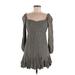 Altar'd State Casual Dress - Mini Sweetheart 3/4 sleeves: Gray Print Dresses - Women's Size X-Small