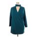 Joy Joy Casual Dress - Shift Mock Long sleeves: Teal Solid Dresses - Women's Size X-Large