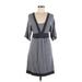 Style&Co Casual Dress - A-Line Square 3/4 sleeves: Gray Print Dresses - Women's Size Medium Petite